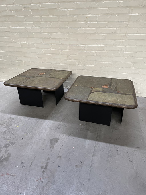 2 Natural stone side tables, Paul Kingma