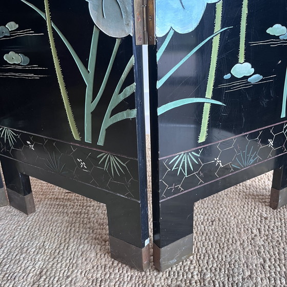 Image 1 of Paravent japonais-chinois ancien peint à la main