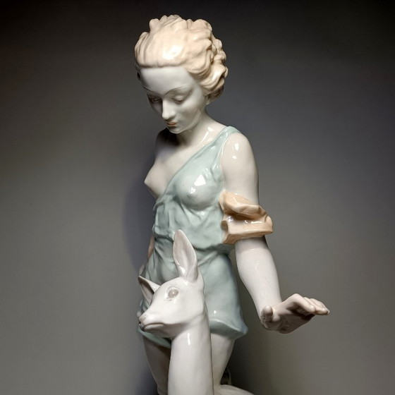 Hutschenreuther - Semi-nude Lady and Deer - 52,5cm - Porcelain, Sculpture, Creme (photo 18 of 22)