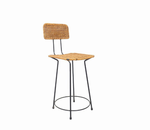 Taburete de bar de ratán de Gian Franco Legler, década de 1950.