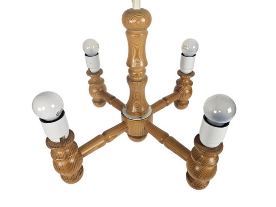 Image 1 of Deens design - kroonluchter -  4 armen hanglamp - grenen - 90's