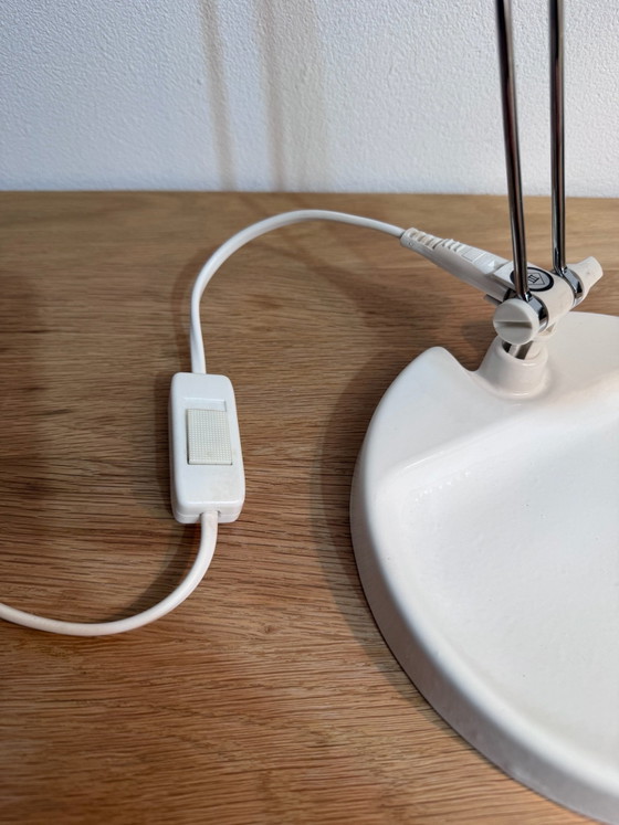 Vintage Massive "Baseball Cap" bureaulamp, Tafellampen, Chroom, Gietijzer, Wit (foto 4 van 9)