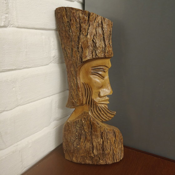 Unieke vintage handgesneden houten wandsculptuur – Rustiek volkskunstgezicht – Beeldhouwkunst, Wood (photo 2 of 6)