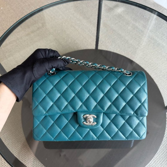 Image 1 of Chanel Classic Flap Medium - Caviar 25CM Quilted Grained Calfskin Blue Silver Hardware Series 26