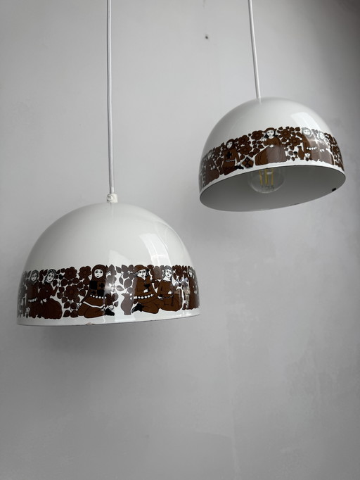  Set of 2 Enamel Pendant Lamps by Kaj Franck for Fog & Mørup – “Tanssi” Folklore Design cm ⭐️ Designed by Kaj Franck for Fog & M
