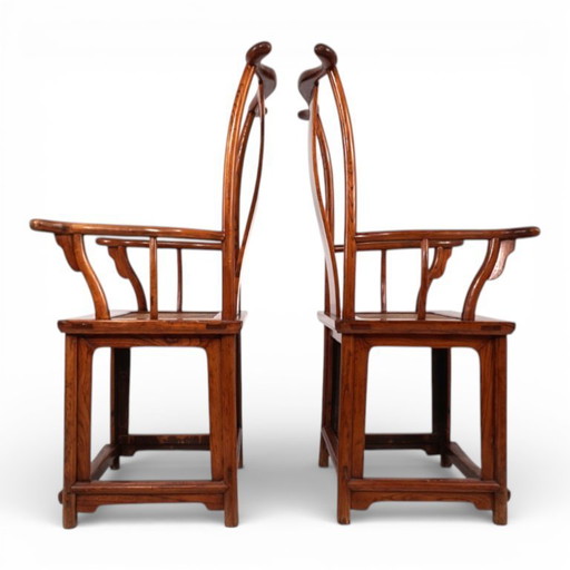 Set di 2 poltrone cinesi con schienale alto in stile dinastia Ming, 1920
