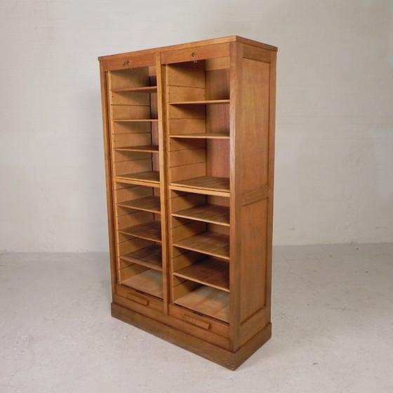 Oak tambour cabinet with 2 doors, 150 cm high, 1950s, Filing cabinets, Wood, Brown, Vintage (photo 3 of 15)