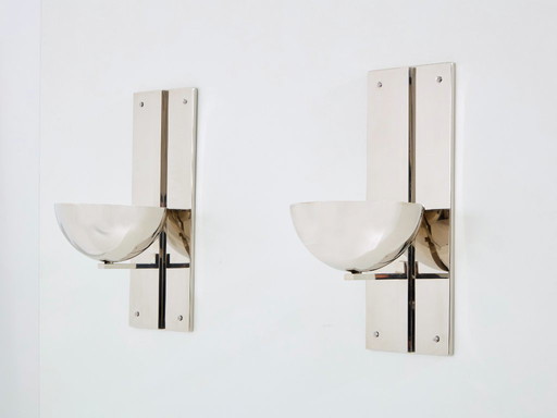 Claude Parent modernist nickel steel wall lights 1992 