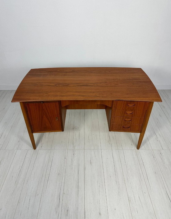 Image 1 of Vintage Curved Danish Teak Writing Desk, Mid-Century Modern Design, 1960s