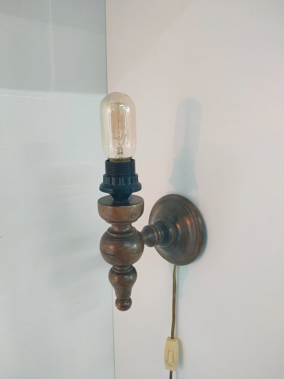 Applique Vintage Rustiche Japandi-Wabi/Sabi Stile Candelabro Classico, Legno, Marrone (foto 3 di 8)