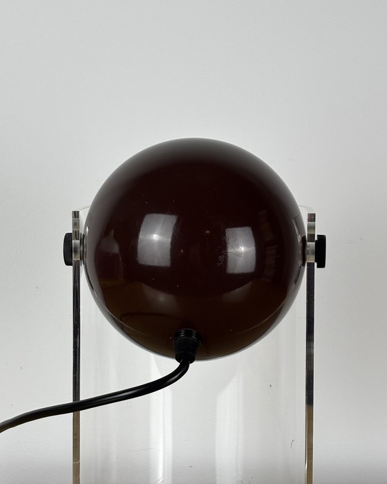 Image 1 of Vintage Eyeball Lamp 1970s Space Age Sputnik design 70s Brown Spot Light with Acrylic Stand Mid Century Modern Industrial Design