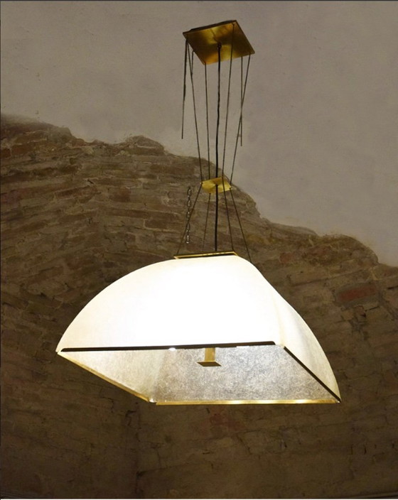 Image 1 of Große Lamperti-Pendelleuchte aus Fiberglas und Messing, 1970er Jahre