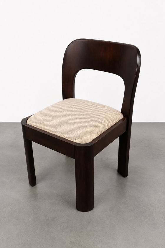 Brutalistische Eetkamerset Jaren 70 – Textile, Wood (photo 4 of 7)