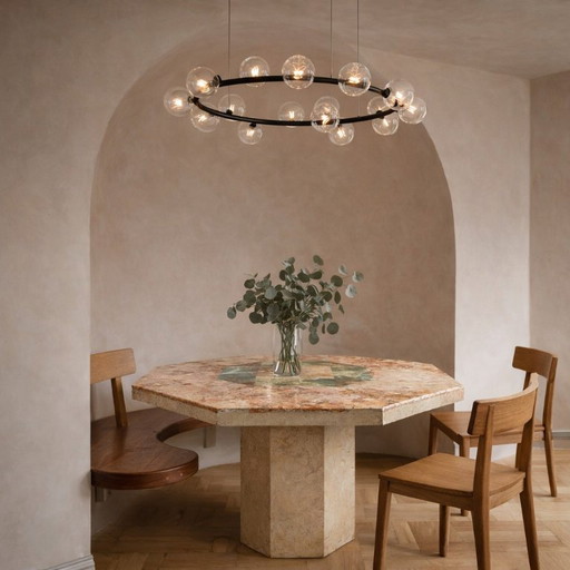 Table de salle à manger vintage en marbre travertin, design italien