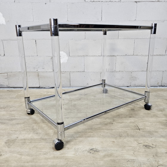 Vintage glass and chrome drinks trolley / tea trolley / side table (mobile) – Bar carts (photo 4 of 14)