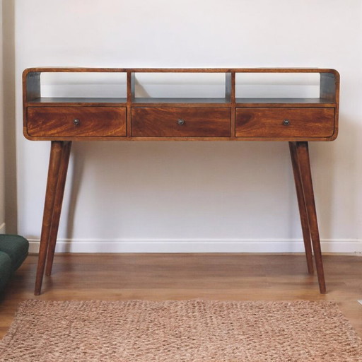 Console Table with 3 Drawers in Solid Mango Wood with Chestnut Finish