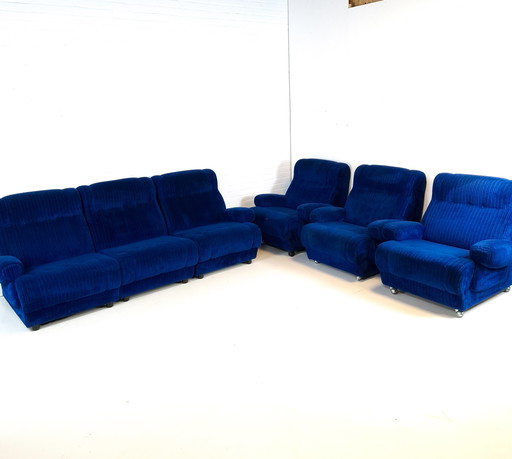 Vintage-Modulsofa, 6-teilig, königsblauer Cordstoff
