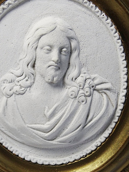 Mural Medallion Religious Christ in Antique Plaster 19th Century Style Louis XVI