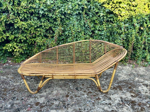 Vintage Midcentury Rotan Ligbed/ Daybed – Rohé Noordwolde, Rattan