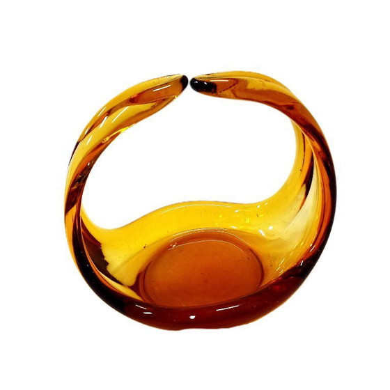 Image 1 of Cestino in vetro ambrato vintage – Centrotavola/ciotola per dolciumi scultorea