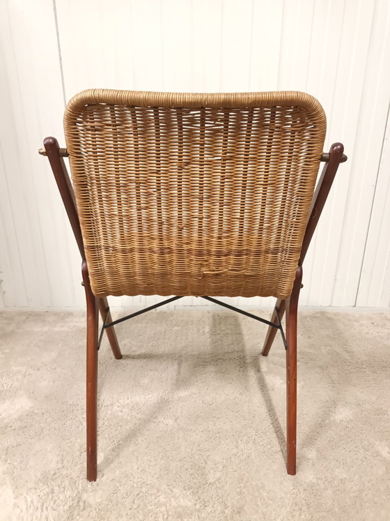 Mid-century stoel teak & rotan, Kuipstoelen, Hout, Bruin (foto 4 van 11)