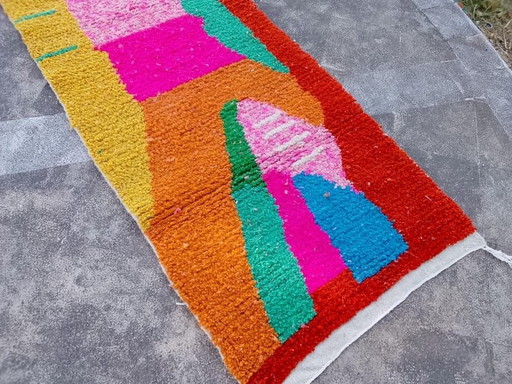 Alfombra de pasillo artesanal, de lana pura, hecha a mano según la tradición, tamaño 75/300 cm.