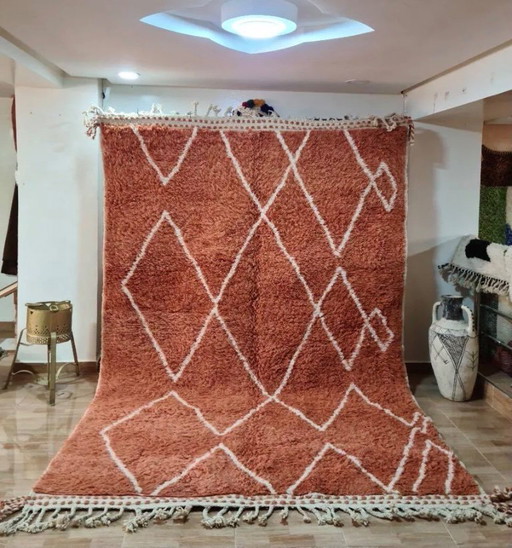 Beni Ouarain Carpet Wool Terracota and Geometric Patterns 300x200cm