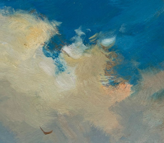 Image 1 of Original Oil Painting Summer Field Landscape Birds flying home