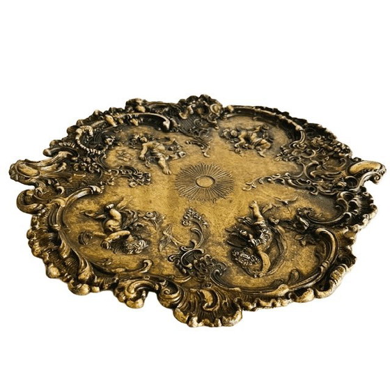 Image 1 of Antiek art nouveau messing wandbord nimfen cherubijnen wandplaquette 1910's