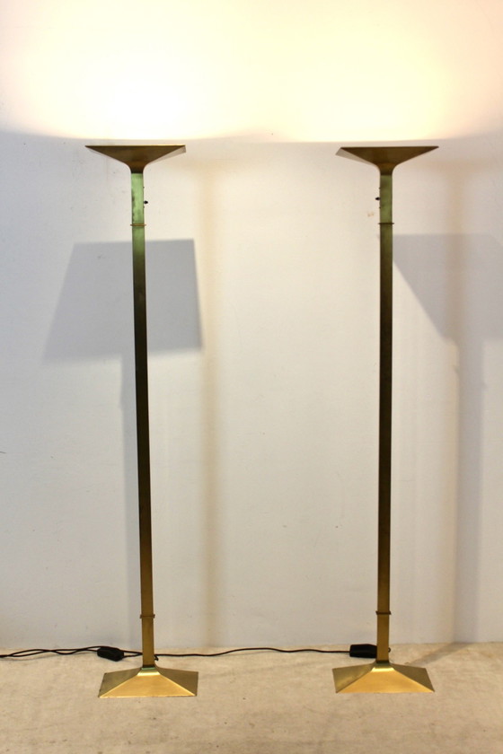 Brass Italian Uplighter Floor Lamp, stock of two, Floor lights, Mid Century Modern (photo 10 of 11)