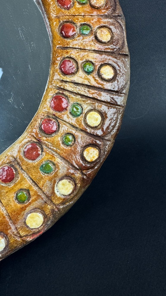 Image 1 of Round wall mirror in glazed ceramic, in the style of Roland Zobel (1915-2006)