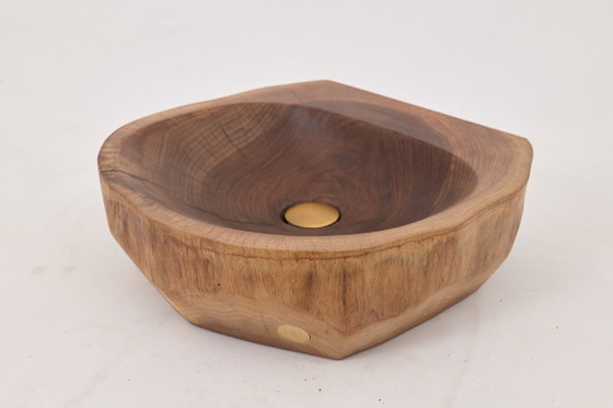 Image 1 of Lavabo de madera de nogal tallado a mano – Lavabo de baño escultural orgánico, Logniture