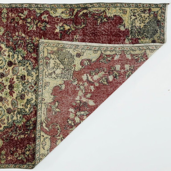 Vintage Turkish Oushak Rug 254 × 130 cm – Burgundy Medallion Wool Rug – Rugs & carpets (photo 9 of 10)