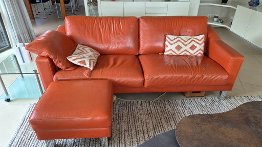 Leolux Antonia 3-Sitzer Ledersofa mit festem Kissen und Pouf
