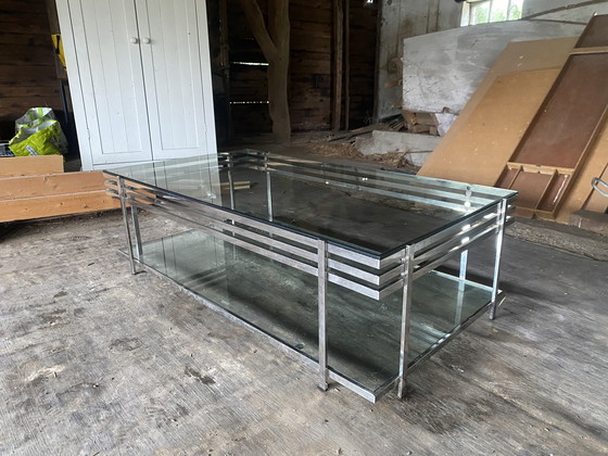 Image 1 of Glazen Salon Tafel Met Zilveren Frame. 