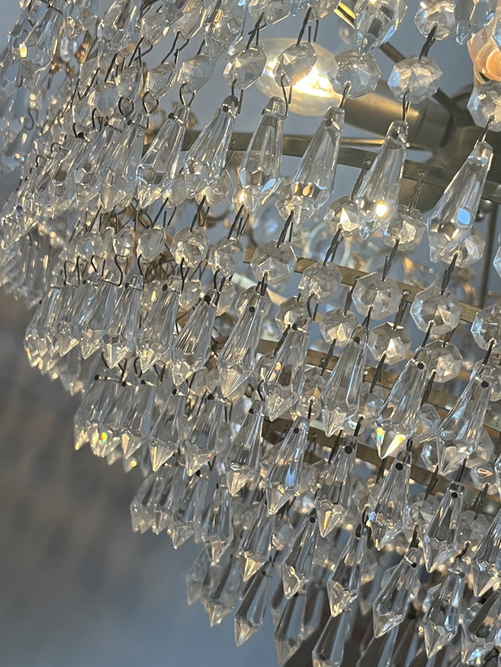 Image 1 of Xl vintage chandelier crystal pendants drops bronze frame