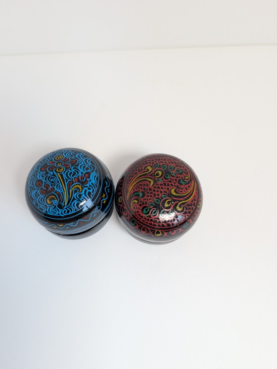Image 1 of Set aus 2 handgefertigten burmesischen Lackdosen