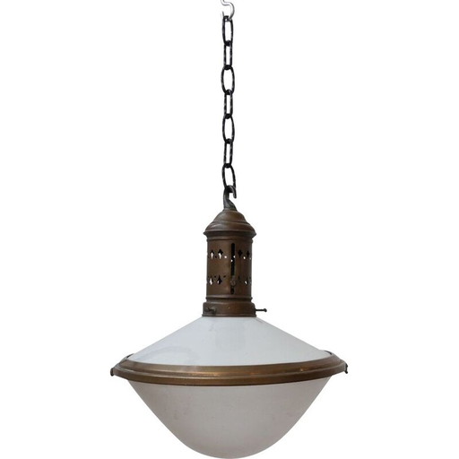 Vintage two-tone opaline hanging lamp, France 1930