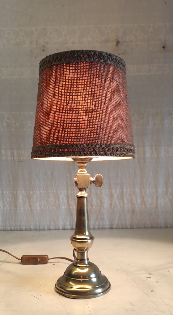 Image 1 of Table lamp in gilded brass and linen - mid-20th century