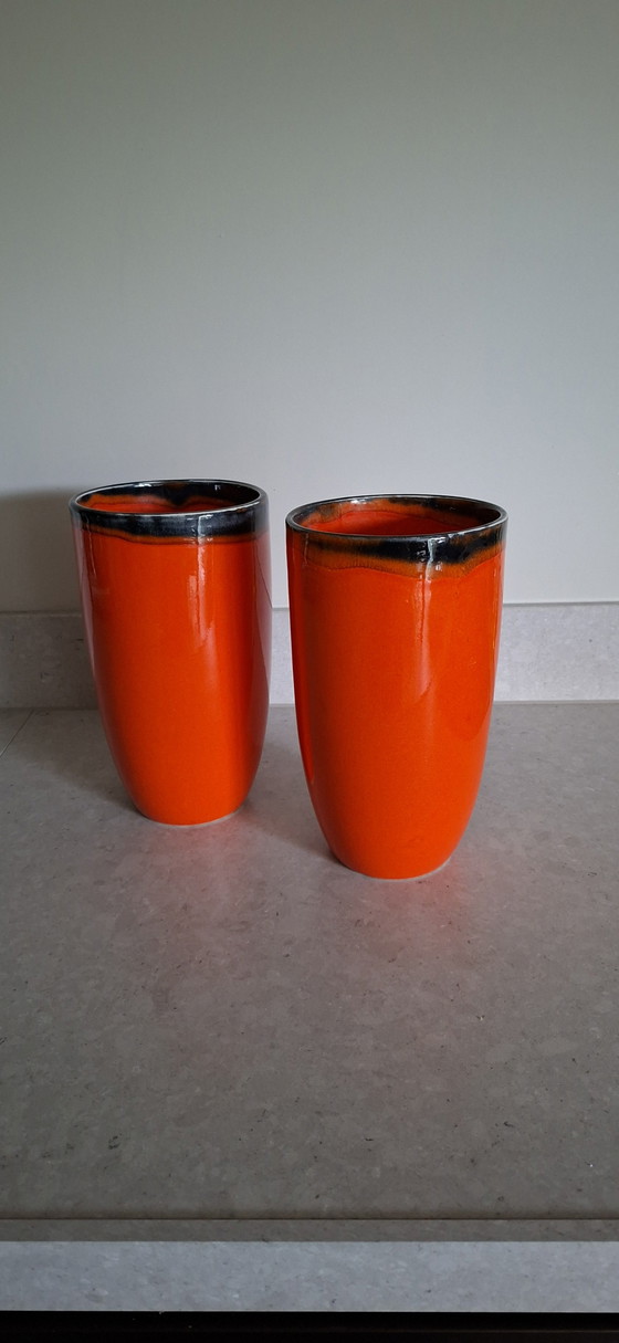 Mid-Century Space Age Vases Orange/Black – Fat Lava Style – Ceramic (photo 7 of 7)