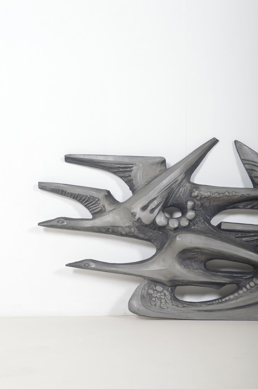 Sculpture murale brutaliste d'oiseaux fabriquée par Ars Munda, 1970