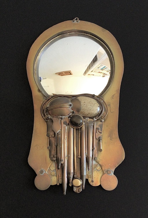 Vintage brutalist handmade mirror, one-of-a-kind