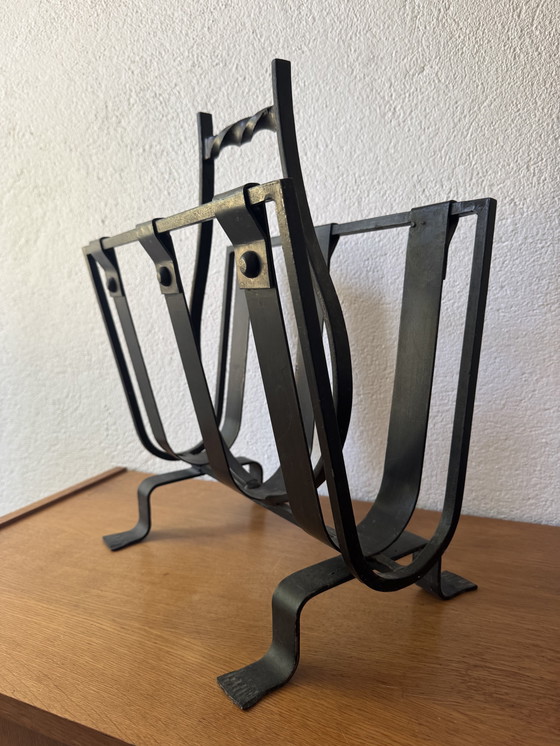 Image 1 of 50s Brutalist wrought-iron magazine rack