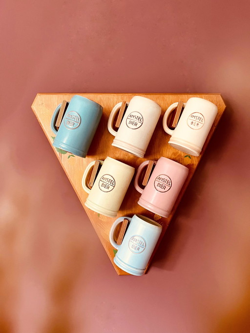 Chopes à bière Amstel vintage + support + boîte