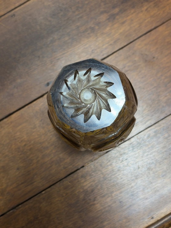 Image 1 of Vintage Handgeslepen Kristallen Vaas – Goudgeel/Amber – Fleur-de-lis