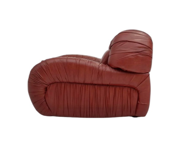 Image 1 of Fauteuil relax en cuir italien vintage - Design rétro en cuir orange/brun, 1970