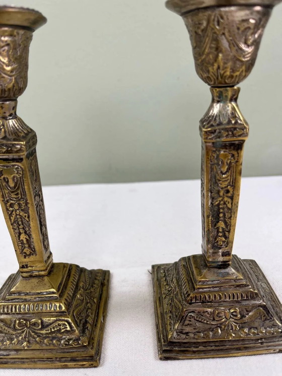 Coppia di candelieri – Portacandele, Brass, Art Deco (photo 2 of 6)