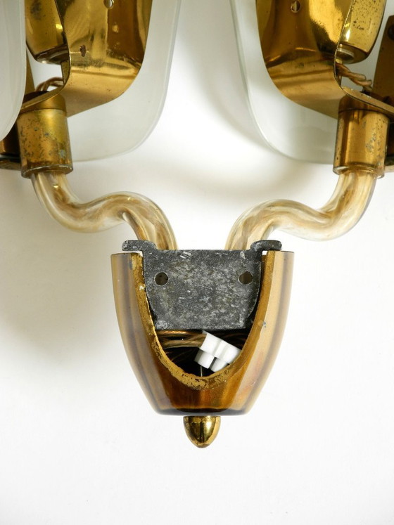 Image 1 of Very beautiful large original Mid Century Modern wall lamp made of brass and glass