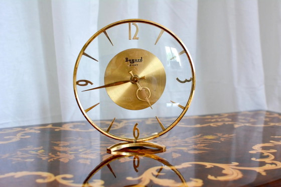 Vintage Bayard Art Deco Schouwklok, 8-daags Glas en Messing, Frankrijk – Klokken, Brass (photo 2 of 10)