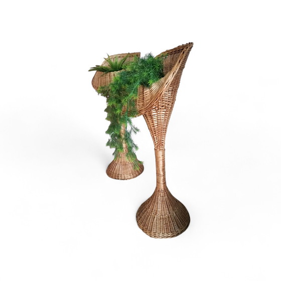 Image 1 of Vintage wicker 1960s plant stand, 103 cm high